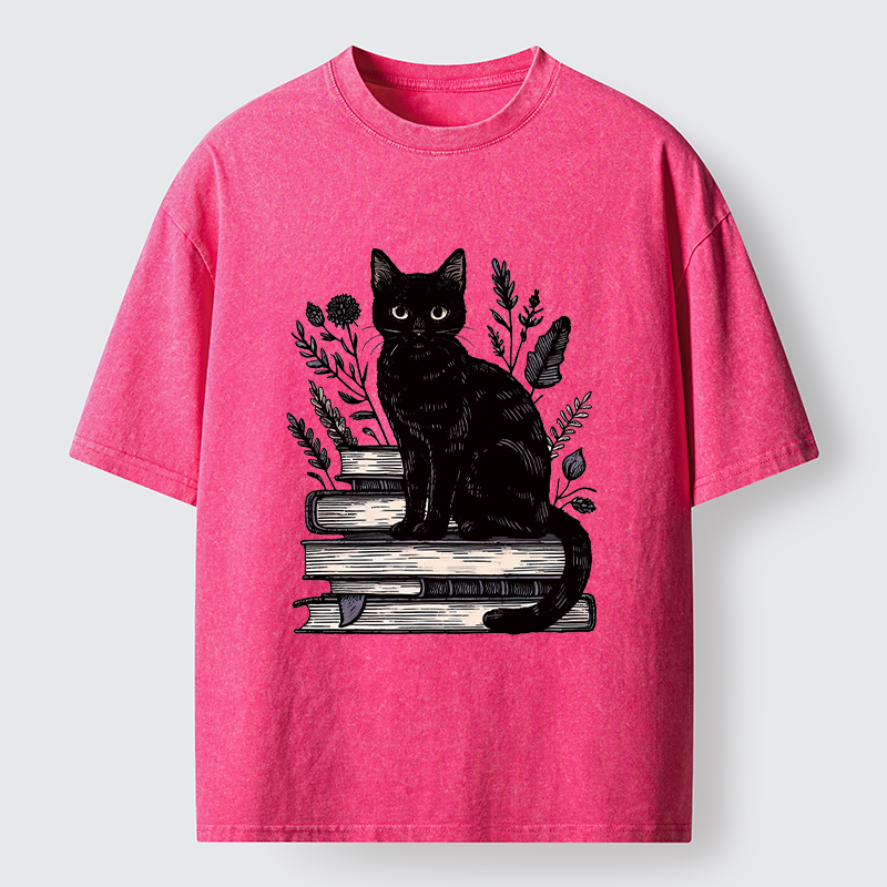  Books And Cats Washed T-Shirt