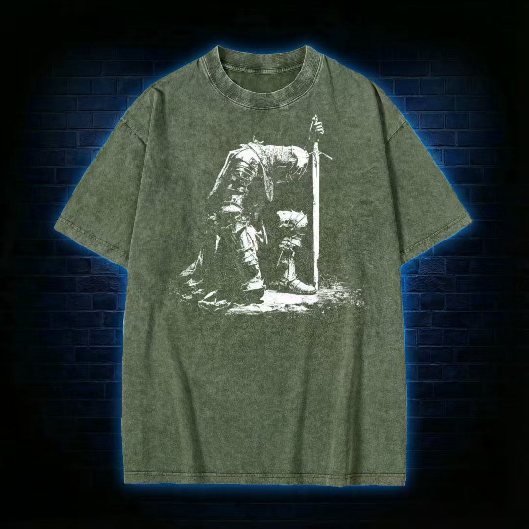 Dark Fantasy Knight Washed T-shirt