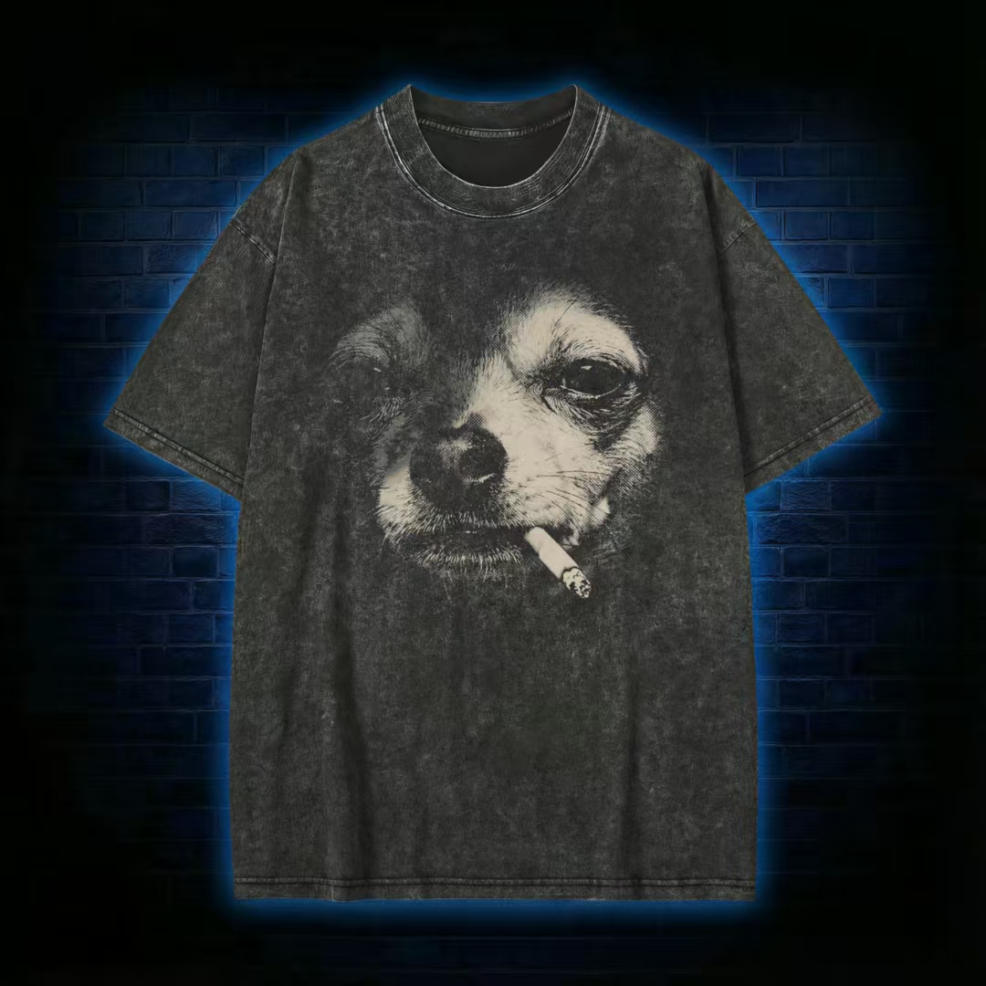 Smoking Chihuahua Meme Washed  T-shirt