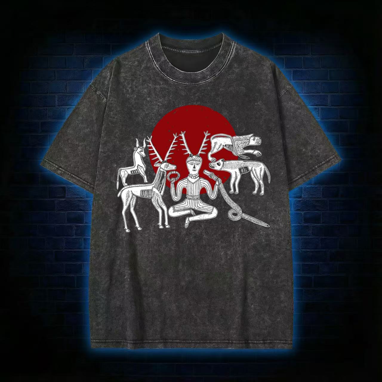 Cernunnos Horned God Halo Washed T-shirt