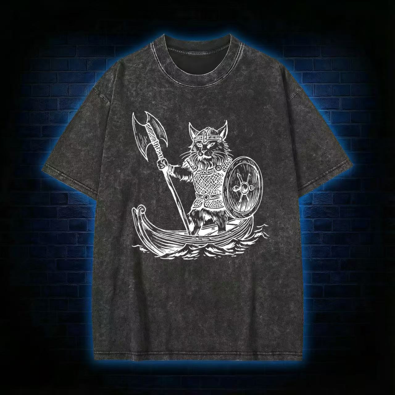 Viking Cat Washed T-shirt