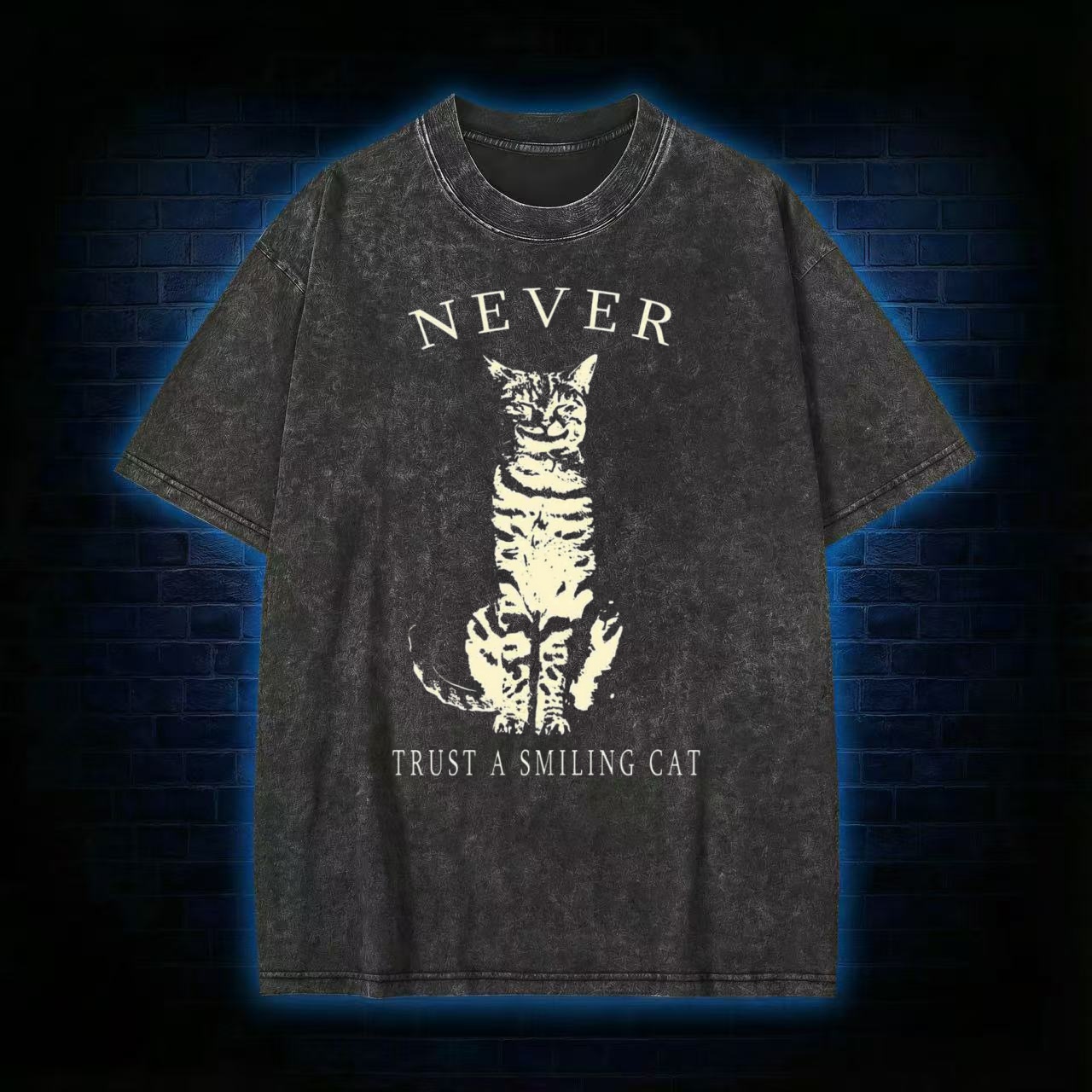 Never Trust A Smiling Cat Washed T-shirt
