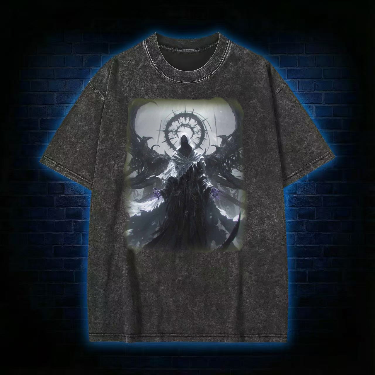 Dark Angelic Deity Graphic Washed T-shirt