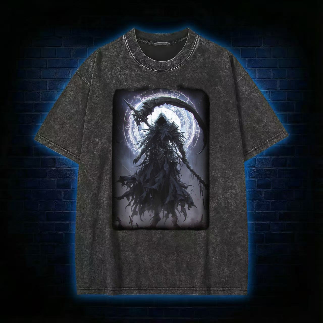Grim Reaper With Scythe & Arcane Circle Washed T-shirt
