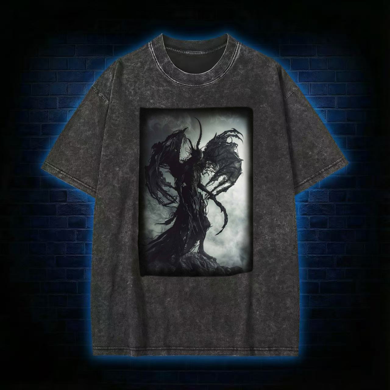 Demonic Winged Entity Dark Fantasy Washed T-shirt