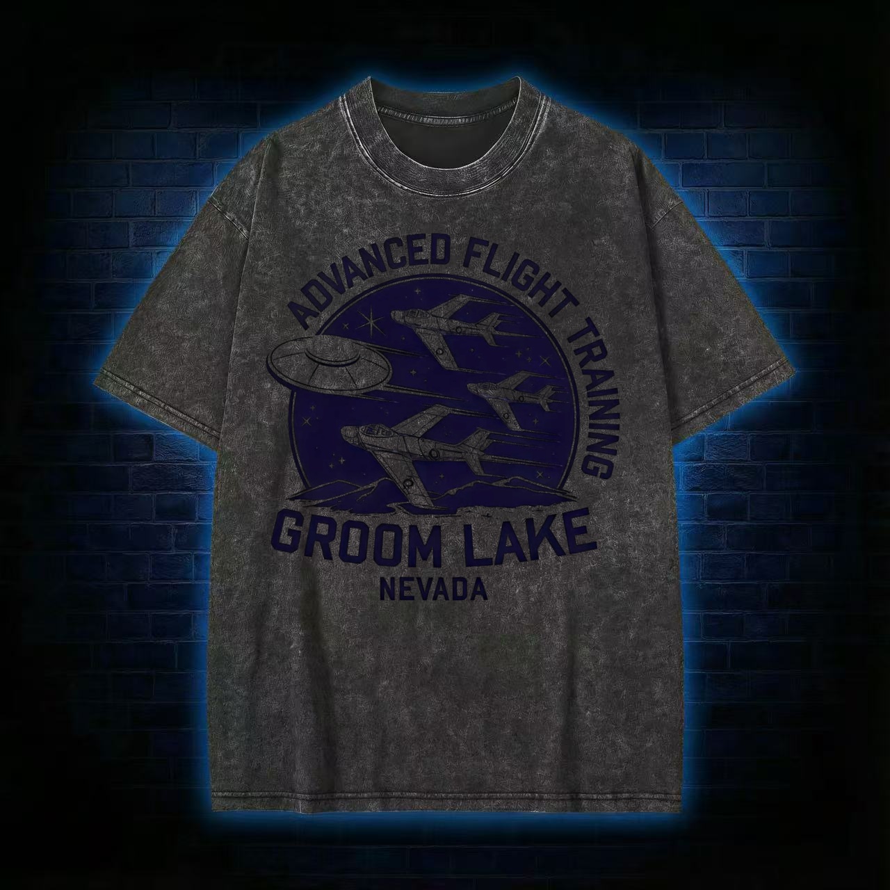 Groom Lake Advanced Flight Training UFO Washed T-shirt