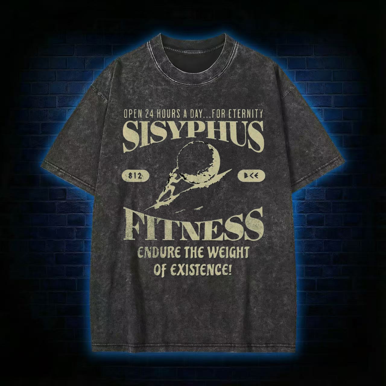 "Sisyphus Fitness" Existential Humor Washed T-shirt
