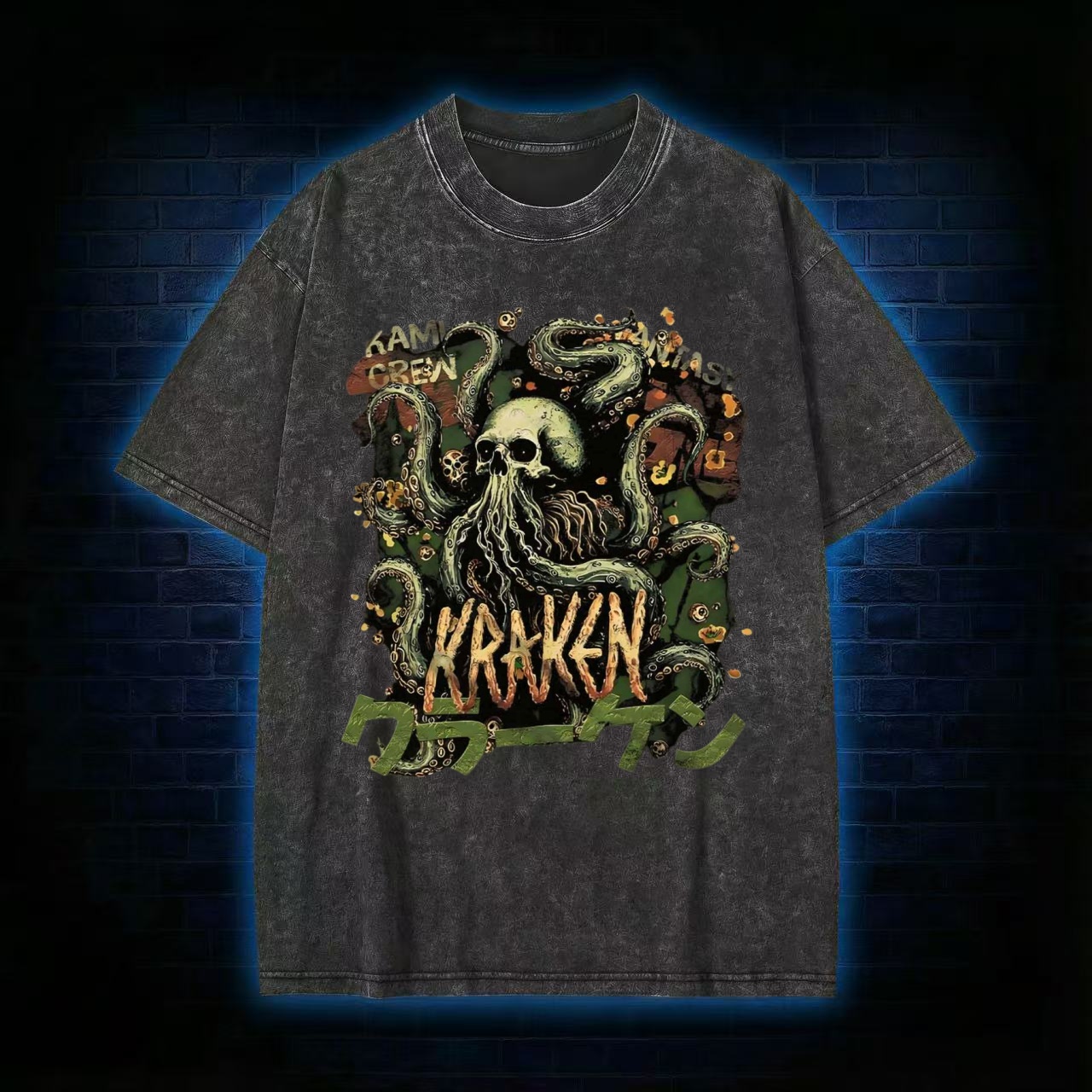 "Kraken" Skull & Tentacles Art Washed T-shirt