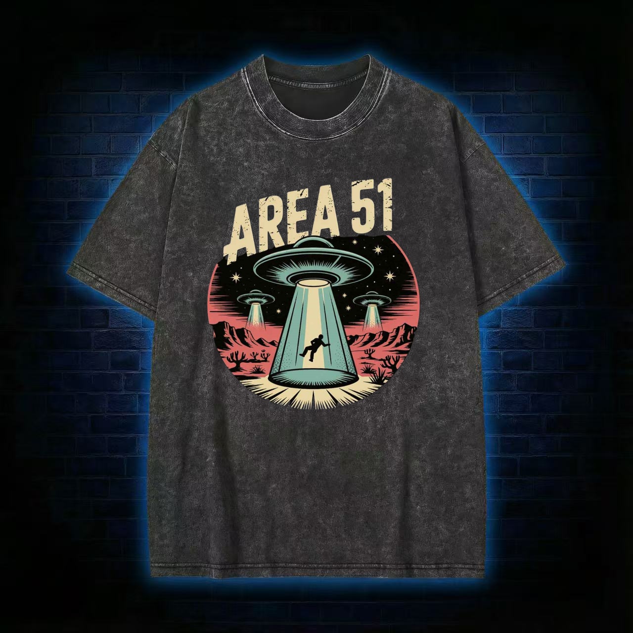 "Area 51" UFO Abduction Retro Washed T-shirt