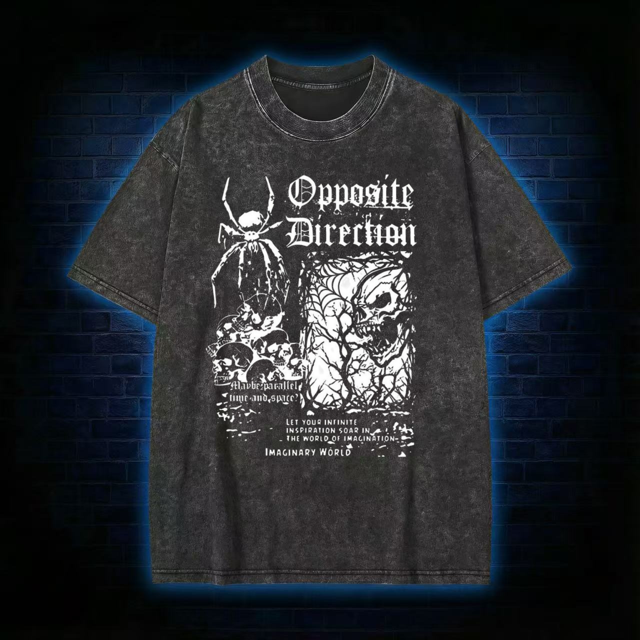"Opposite Direction" Black Metal Style Washed T-shirt