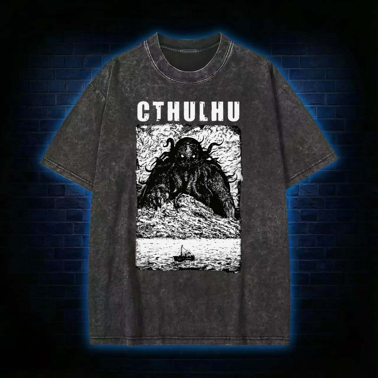Cthulhu Lovecraftian Horror Art Washed T-shirt
