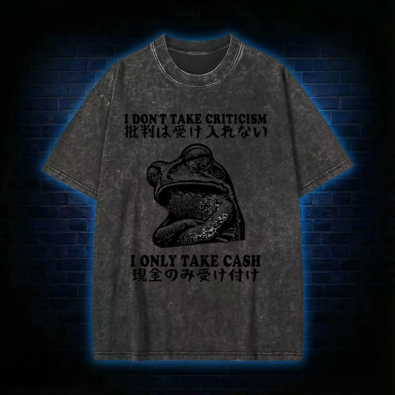 "I Only Take Cash" Frog Meme Washed T-shirt