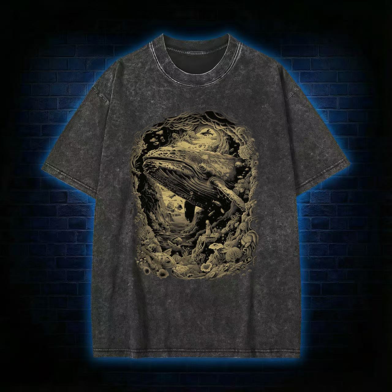 Whale & Ocean Surreal Art Washed T-shirt