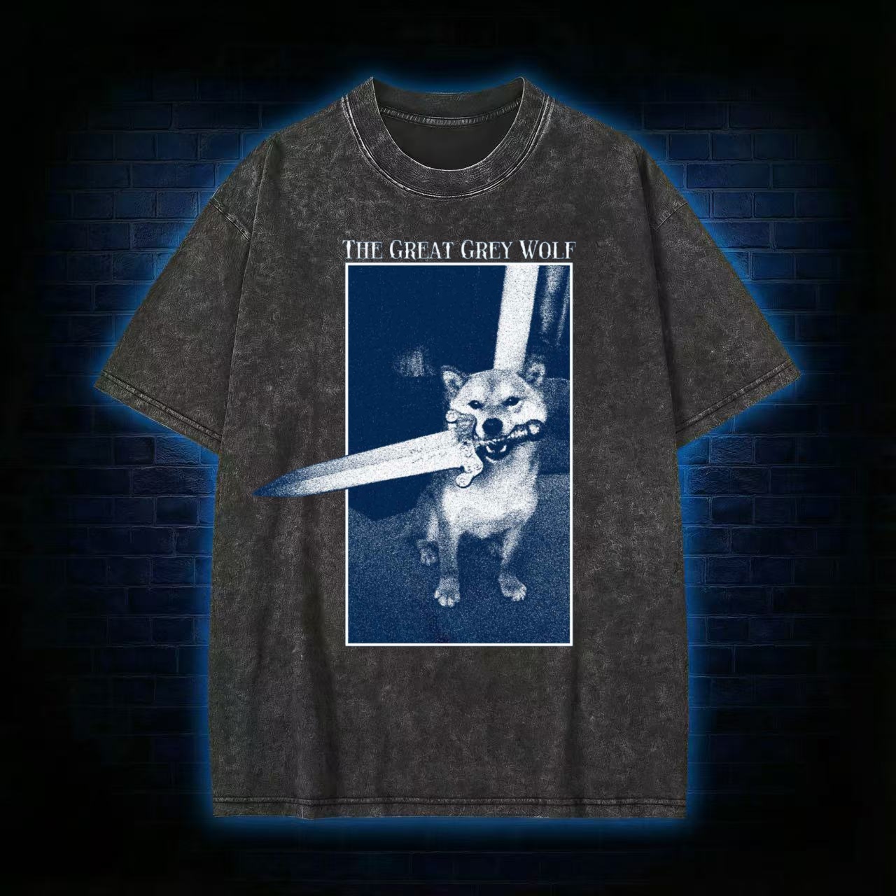 "The Great Grey Wolf" Shiba Meme Washed T-shirt