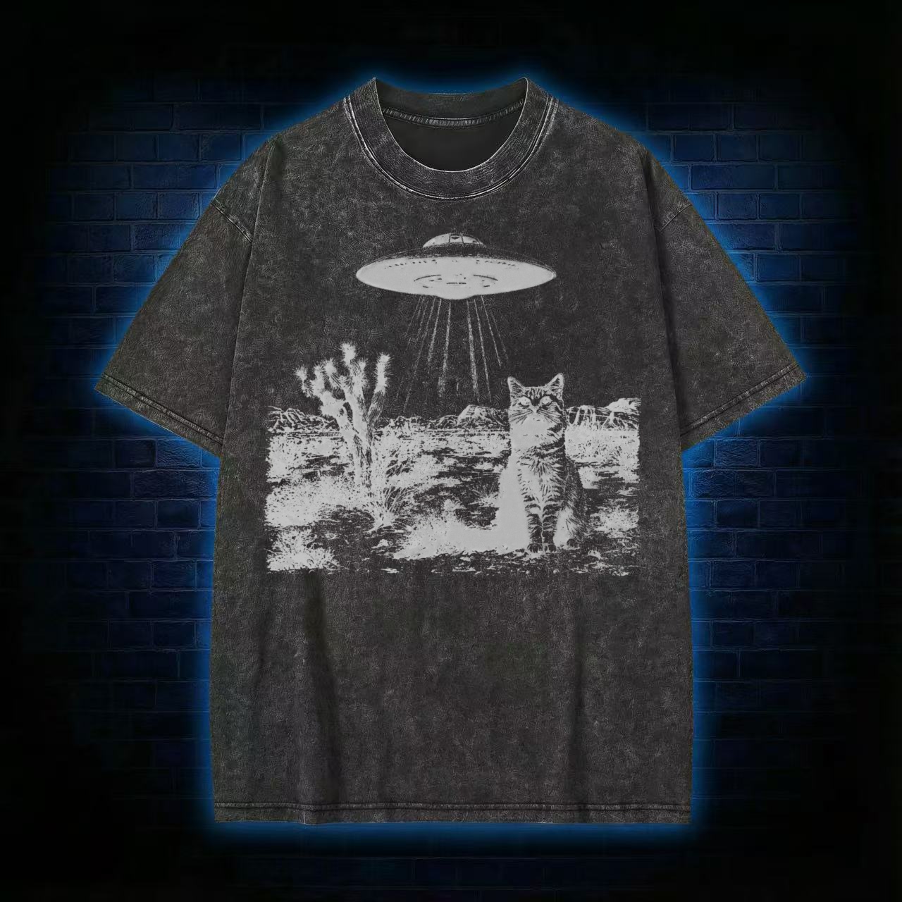 Ufo Cowboy Cat Washed T-shirt