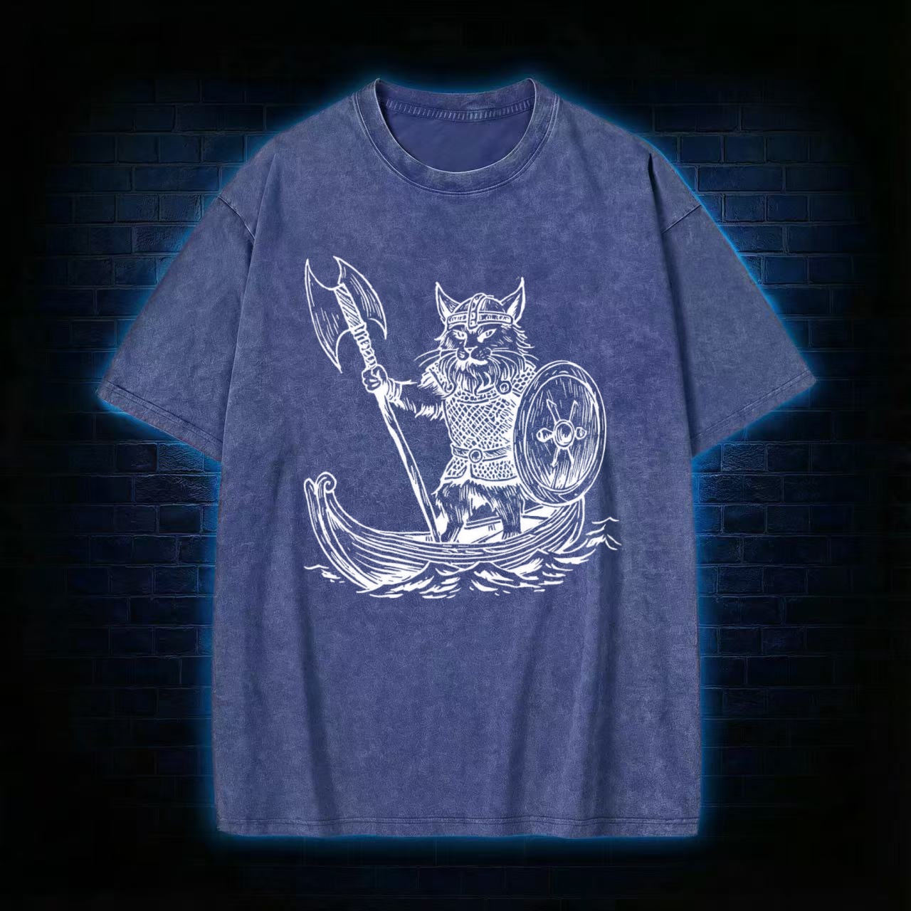 Viking Cat Washed T-shirt