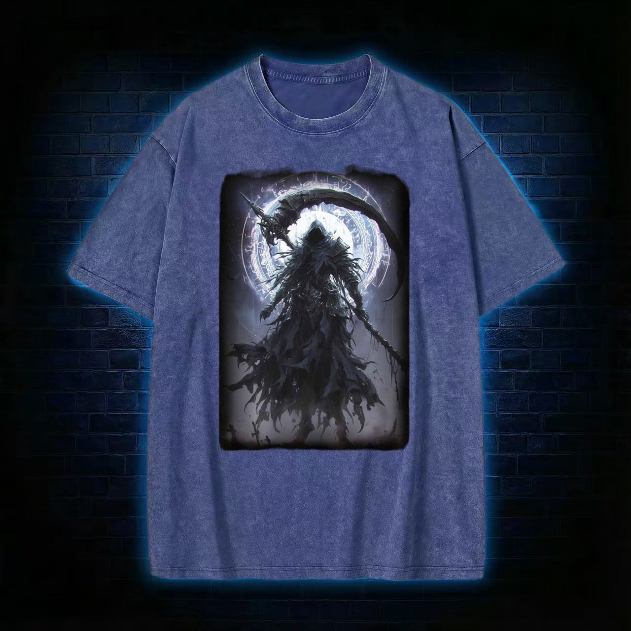 Grim Reaper With Scythe & Arcane Circle Washed T-shirt