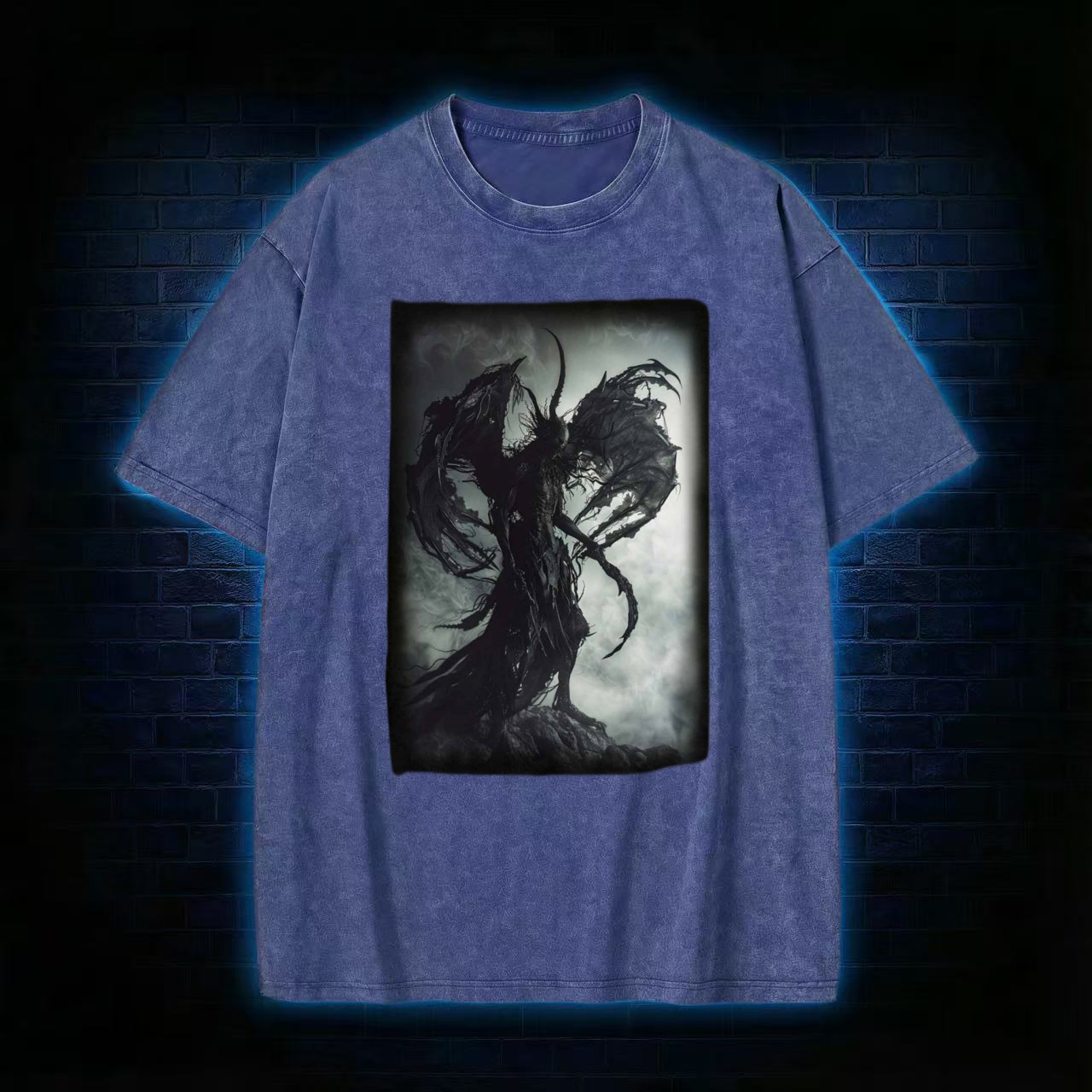 Demonic Winged Entity Dark Fantasy Washed T-shirt