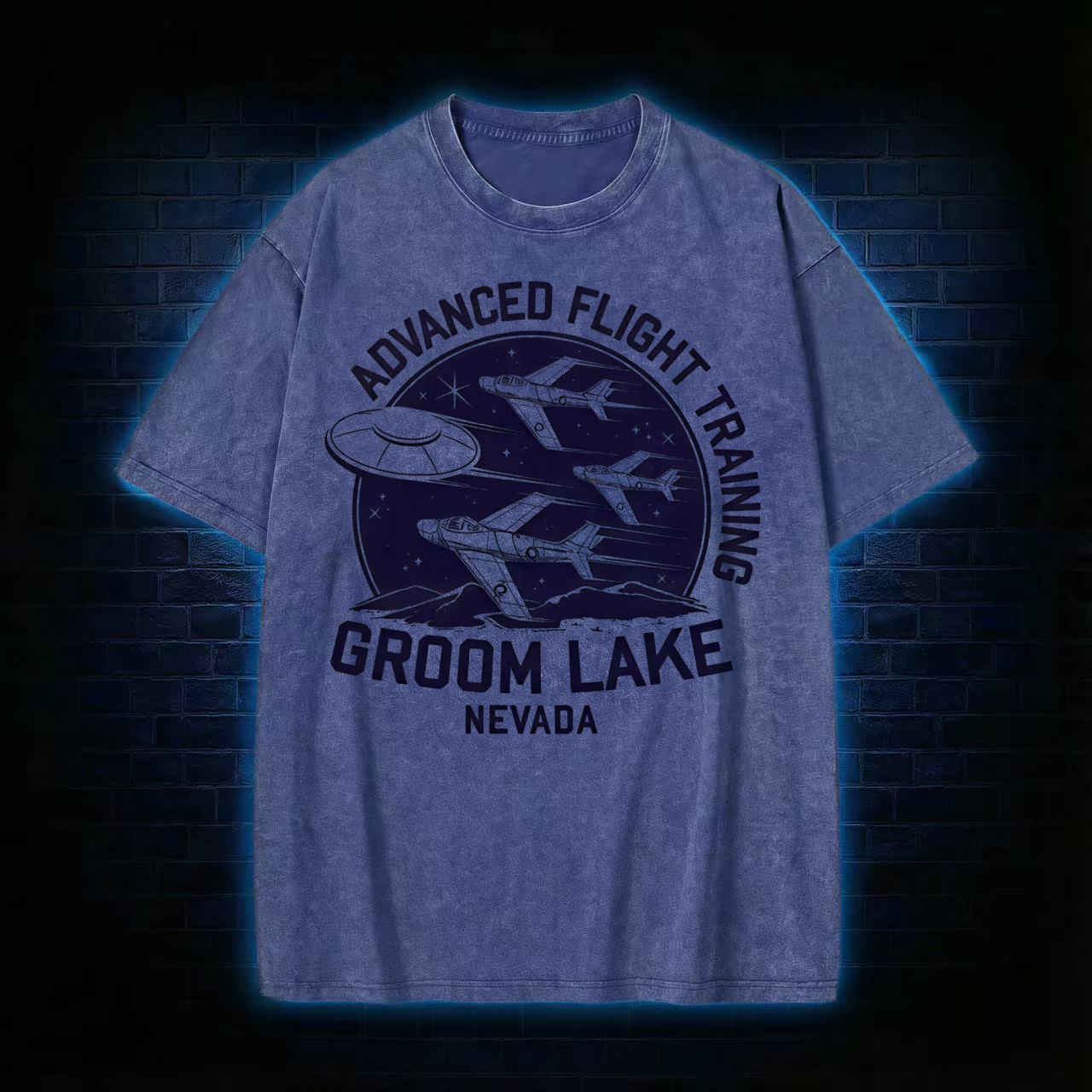 Groom Lake Advanced Flight Training UFO Washed T-shirt