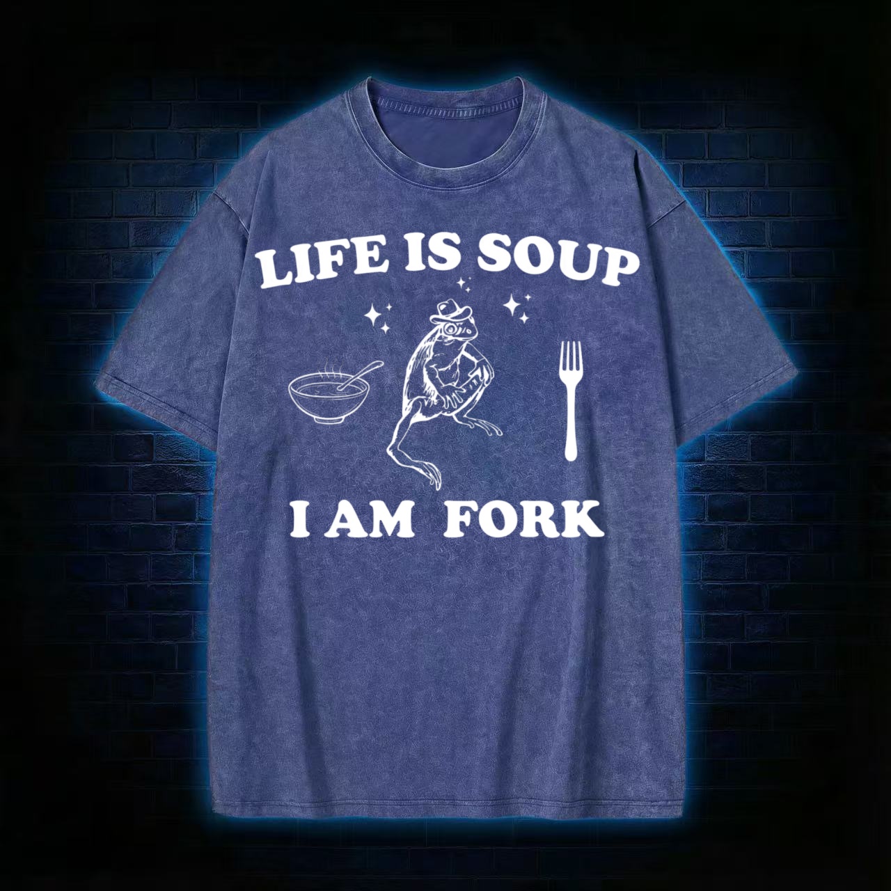 "Life Is Soup I Am Fork" Frog Humor Washed T-shirt
