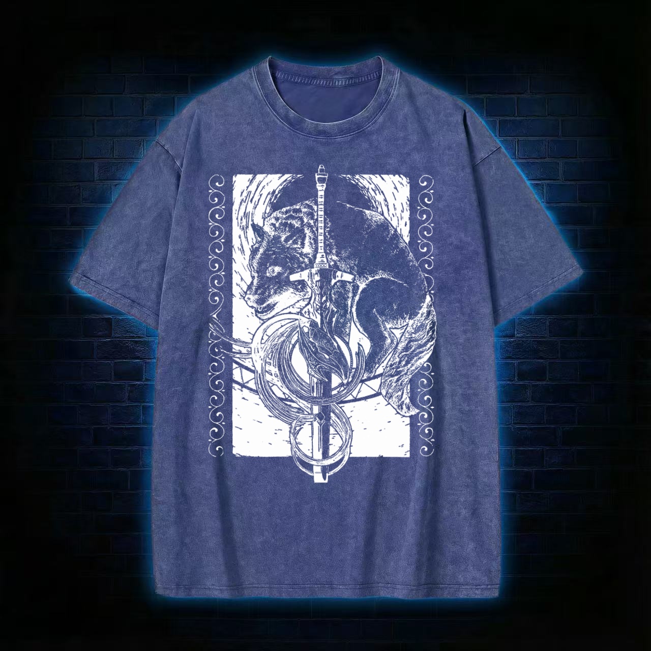 Wolf & Sword Tarot Style Graphic Washed T-shirt