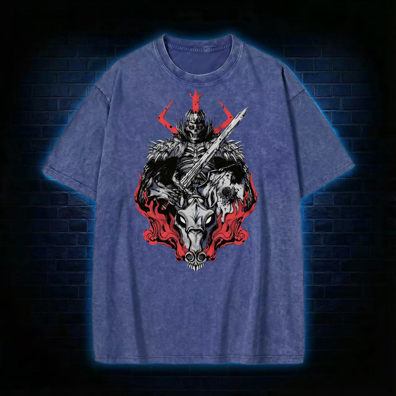 Demonic Skeleton Warrior Dark Fantasy Washed T-shirt