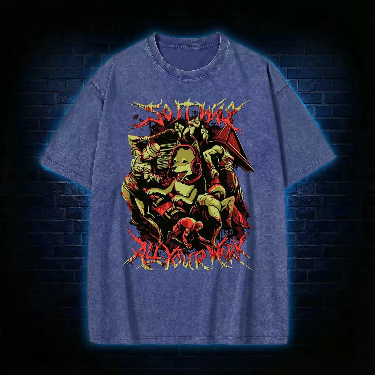 "All Work" Death Metal Meme Washed T-shirt