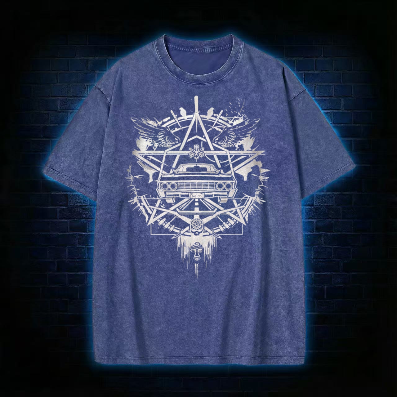 Occult Car Pentagram Graphic Washed T-shirt