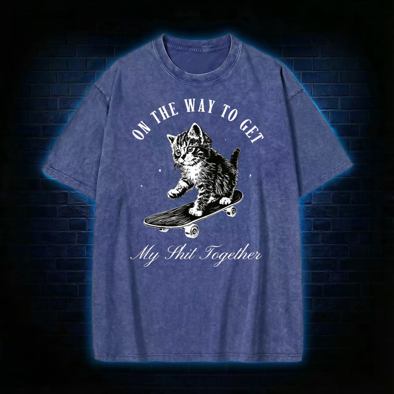 "On The Way To Get My Shit Together" Skate Cat Washed T-shirt