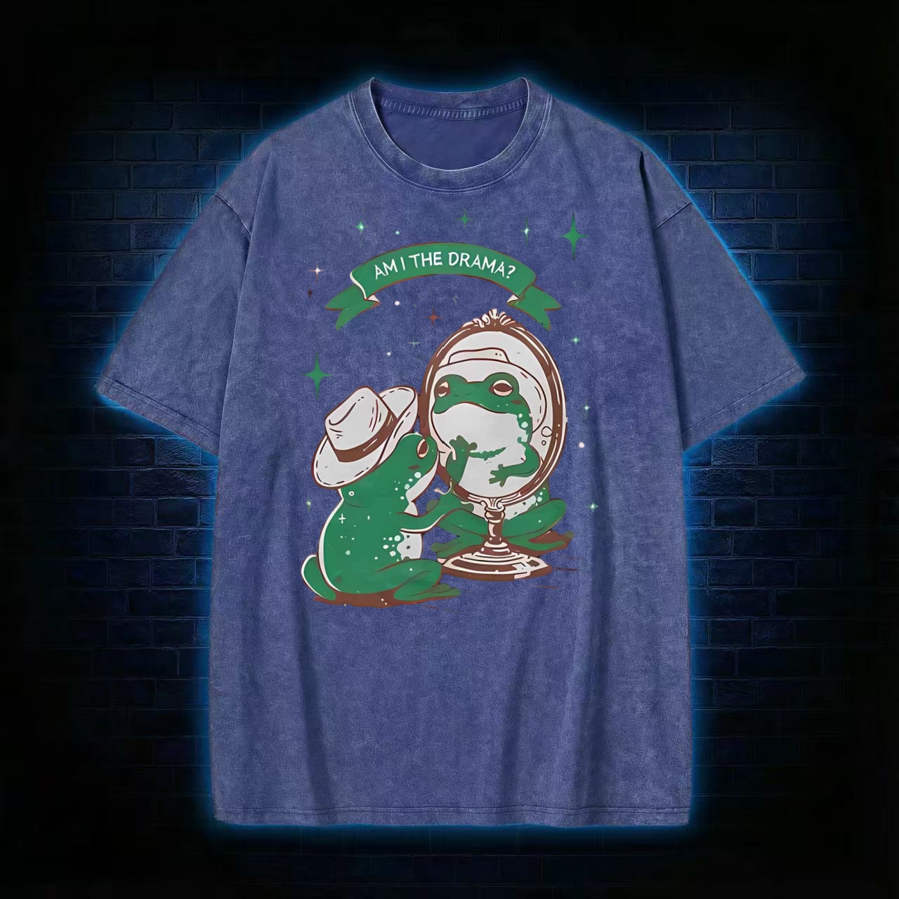 "Am I The Drama?" Cowboy Frog Mirror Humor Washed T-shirt