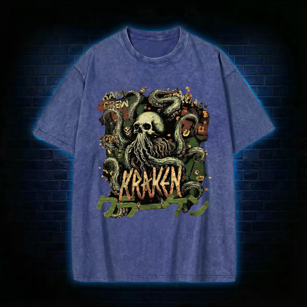 "Kraken" Skull & Tentacles Art Washed T-shirt