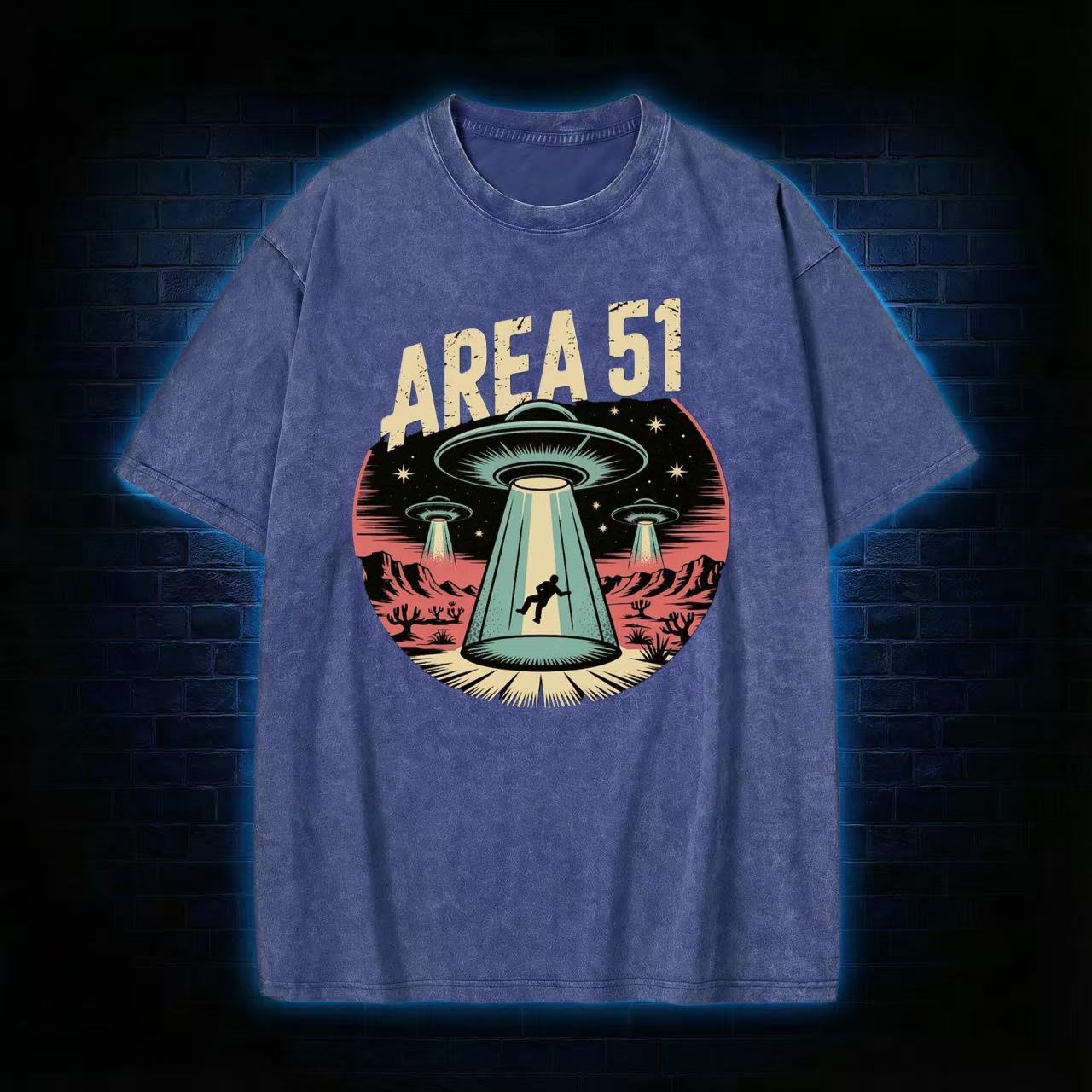 "Area 51" UFO Abduction Retro Washed T-shirt