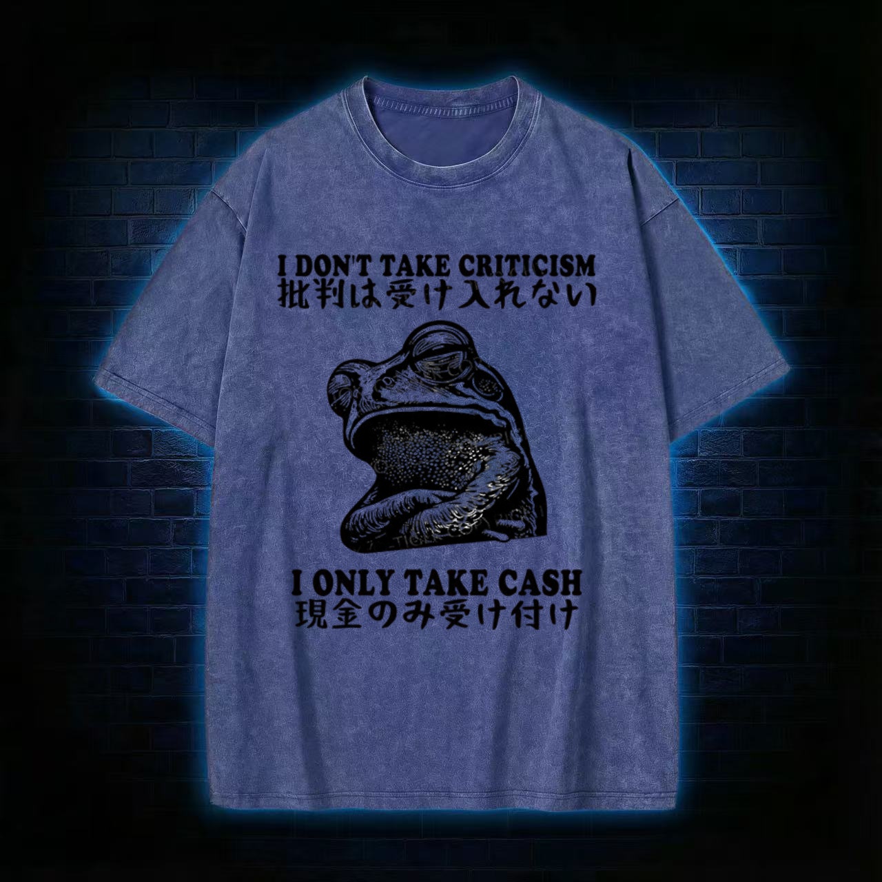 "I Only Take Cash" Frog Meme Washed T-shirt