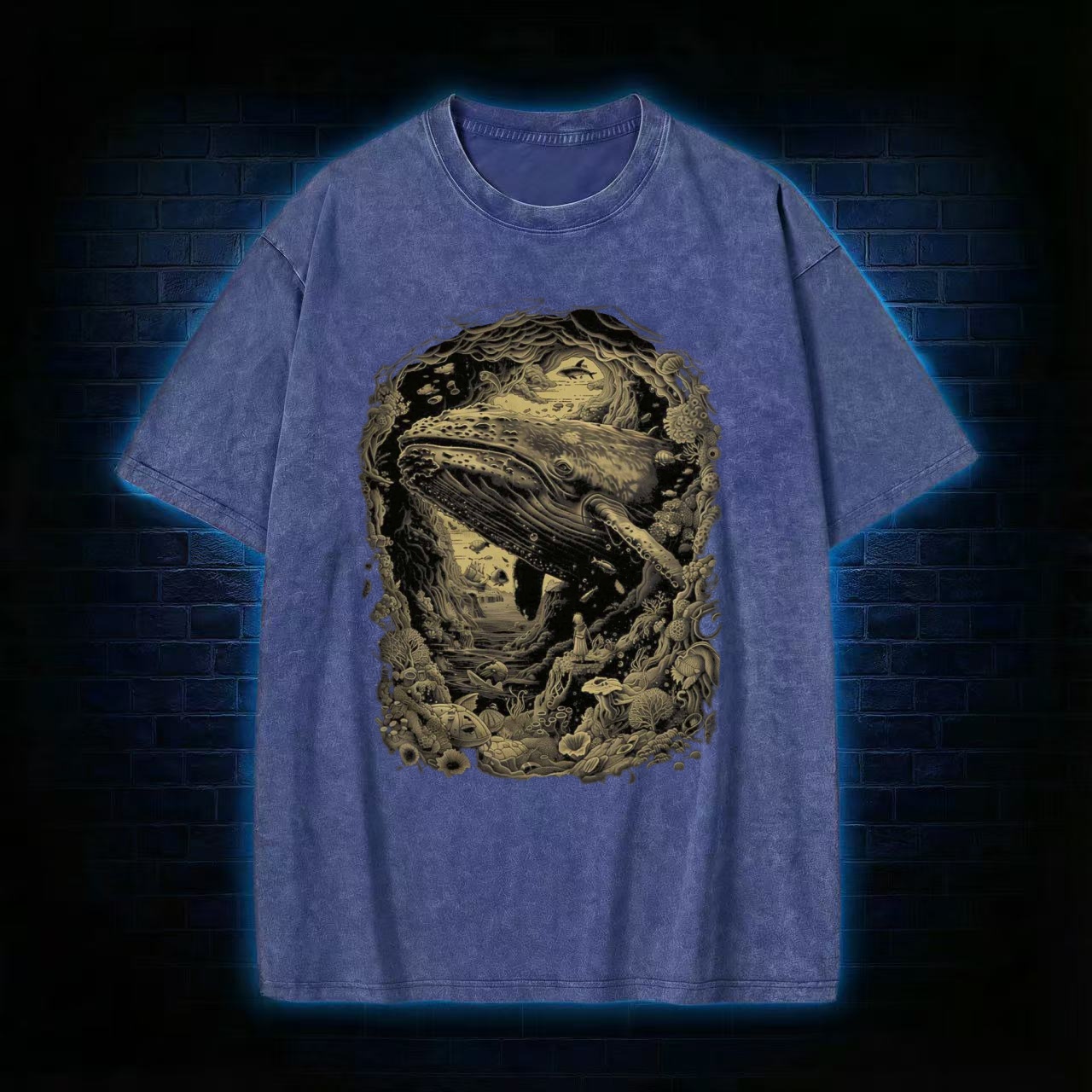 Whale & Ocean Surreal Art Washed T-shirt