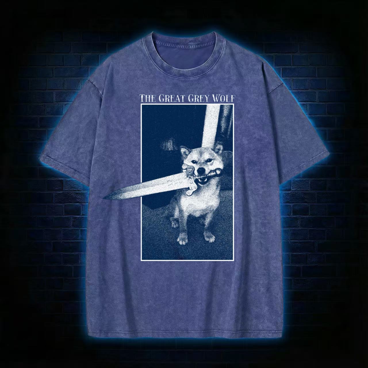 "The Great Grey Wolf" Shiba Meme Washed T-shirt
