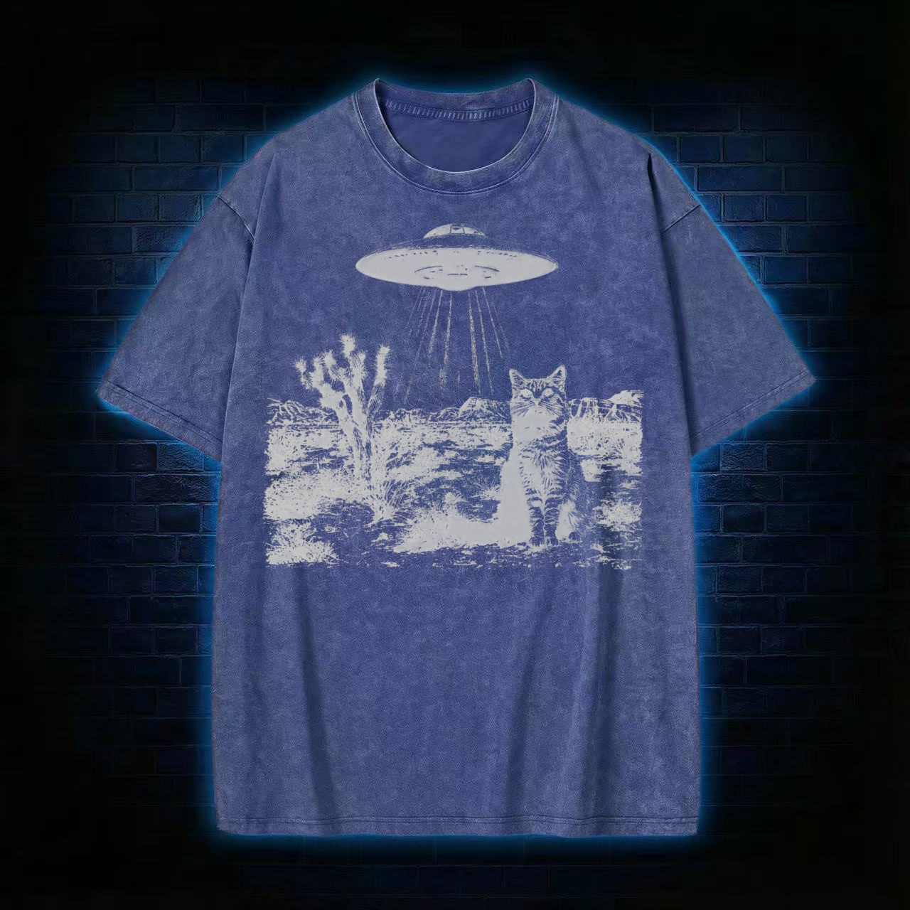Ufo Cowboy Cat Washed T-shirt