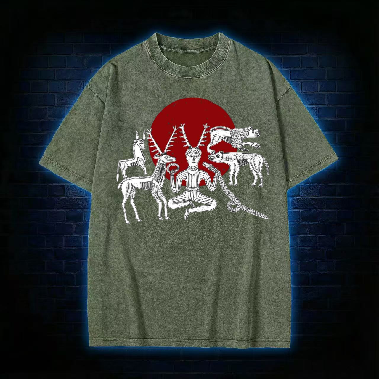 Cernunnos Horned God Halo Washed T-shirt