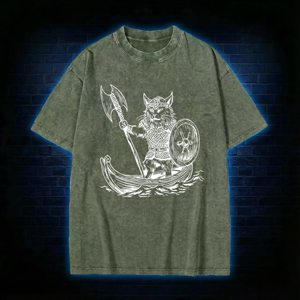 Viking Cat Washed T-shirt