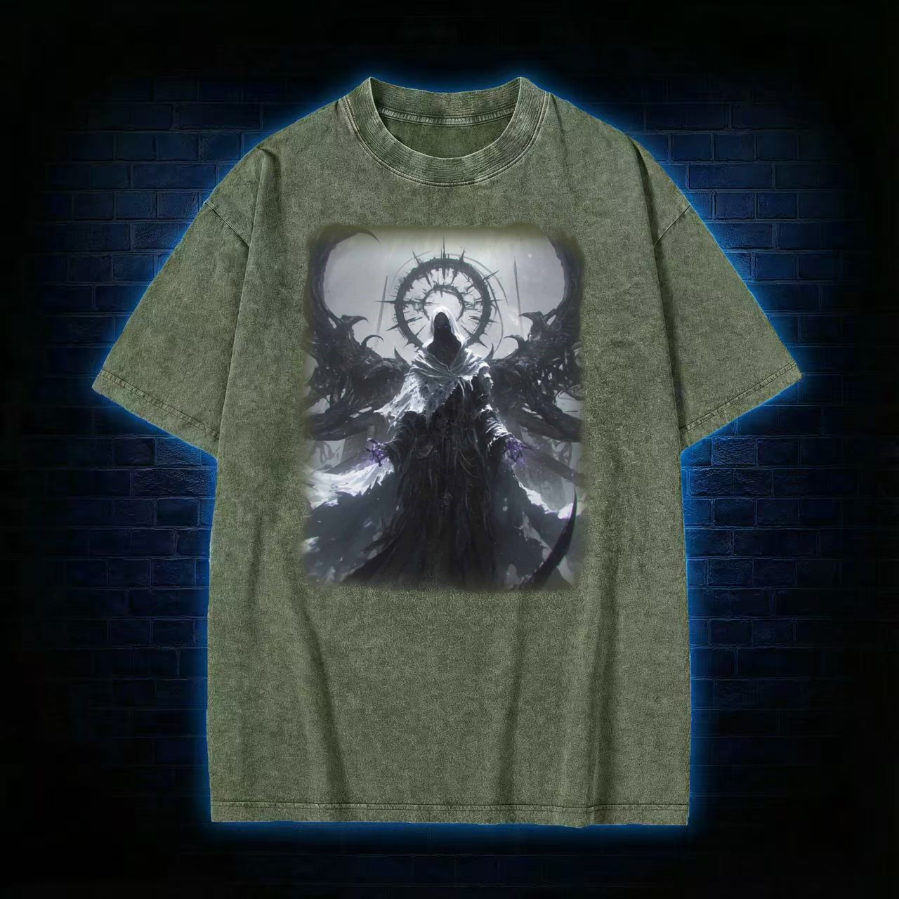 Dark Angelic Deity Graphic Washed T-shirt