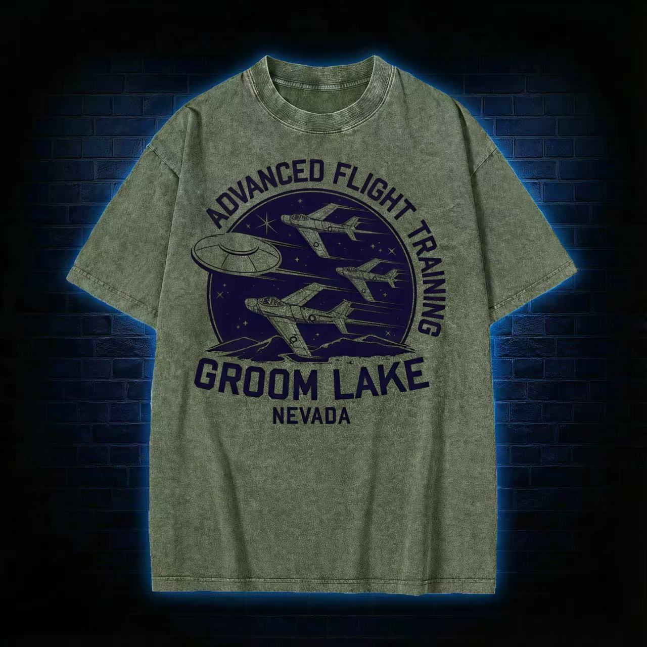 Groom Lake Advanced Flight Training UFO Washed T-shirt