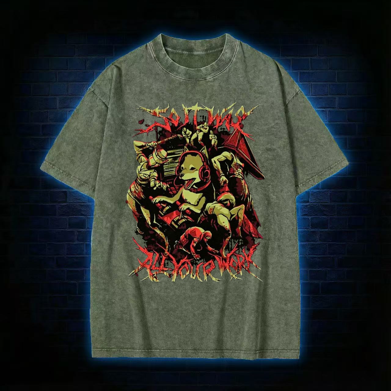 "All Work" Death Metal Meme Washed T-shirt