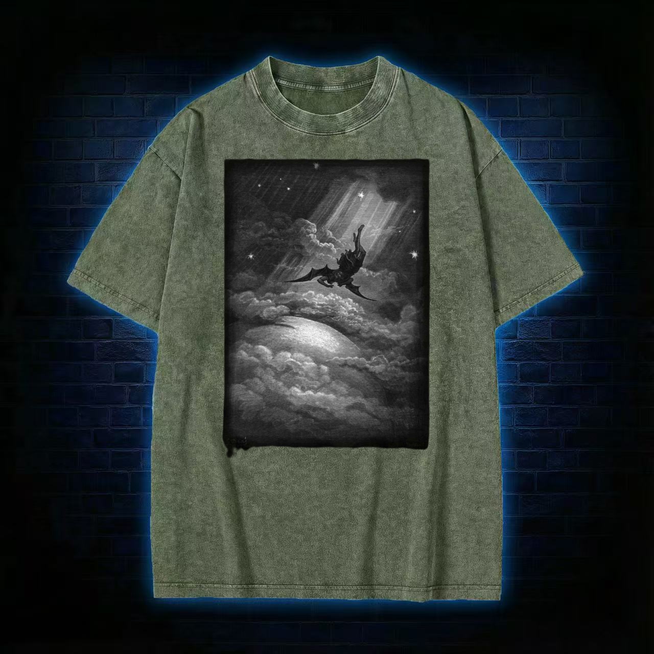 Vampire Bat Moonlight Vintage Horror Washed T-shirt