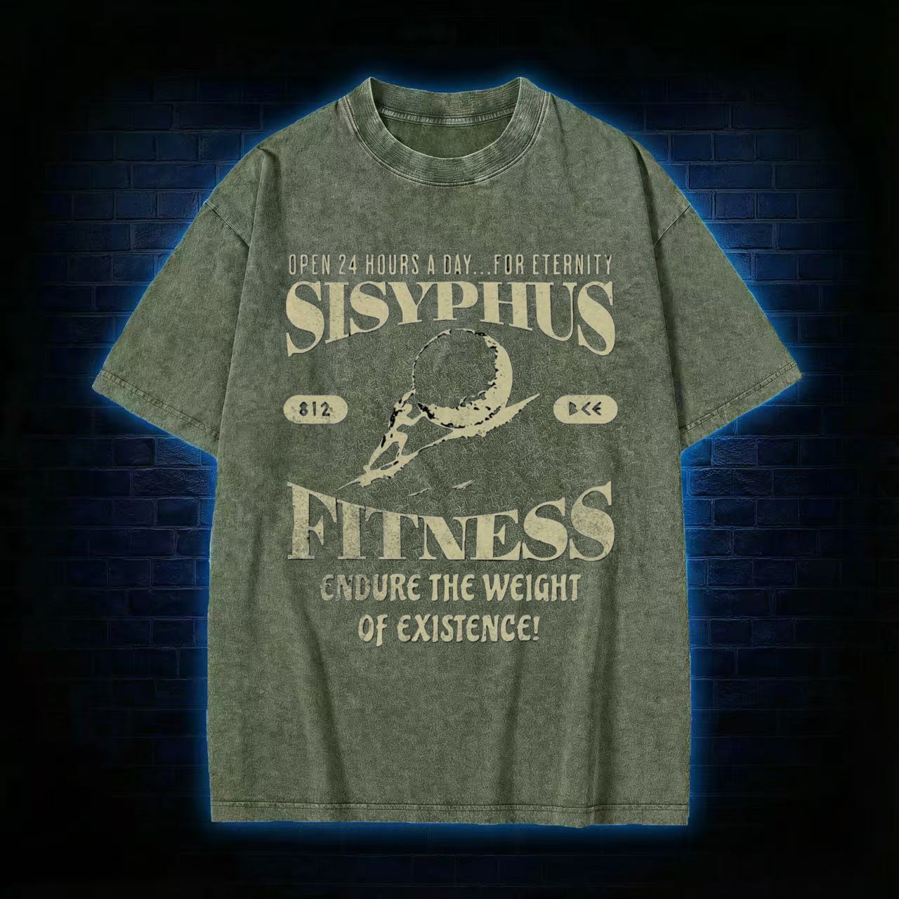 "Sisyphus Fitness" Existential Humor Washed T-shirt