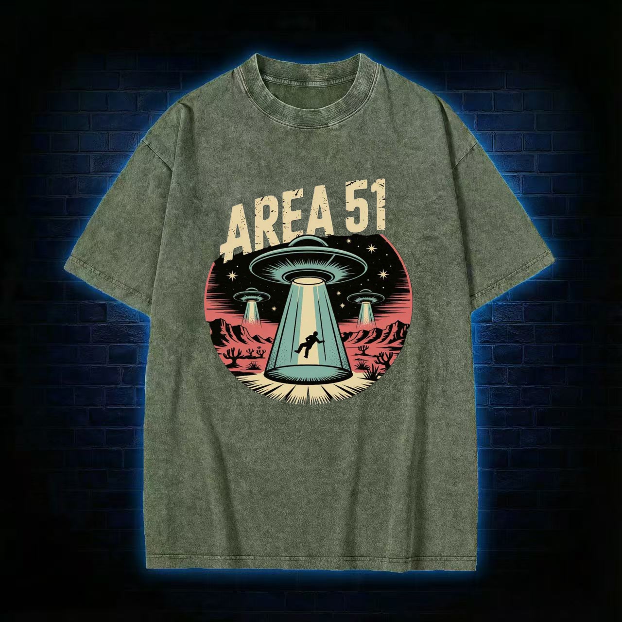 "Area 51" UFO Abduction Retro Washed T-shirt
