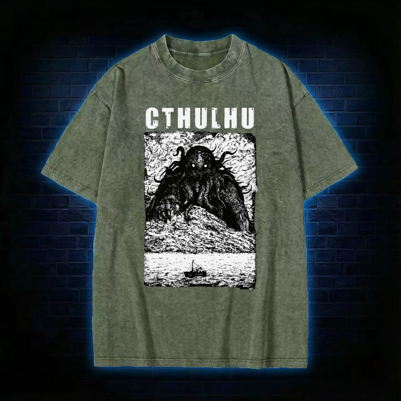 Cthulhu Lovecraftian Horror Art Washed T-shirt