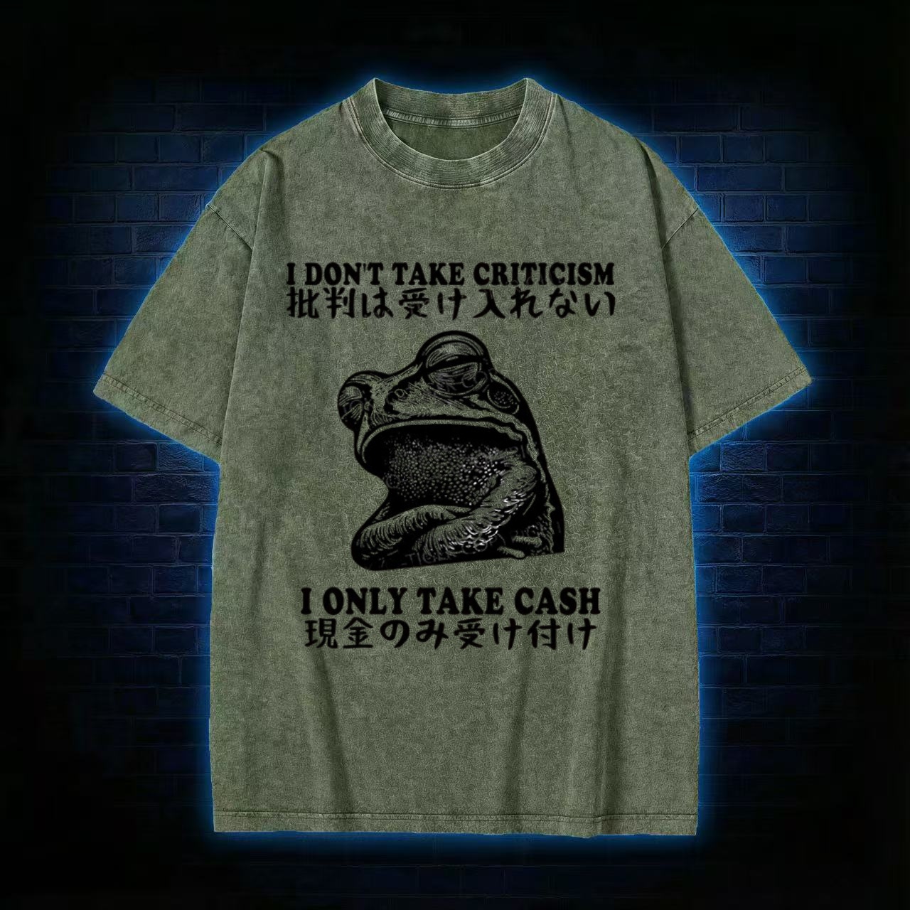 "I Only Take Cash" Frog Meme Washed T-shirt