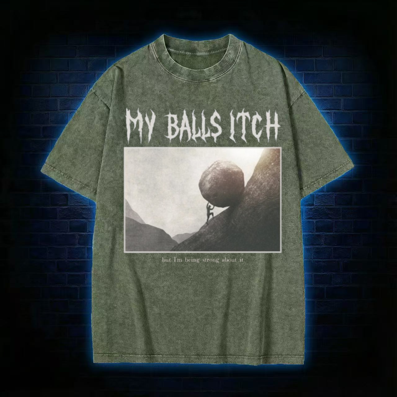 "My Balls Itch" Sisyphus Meme Washed T-shirt