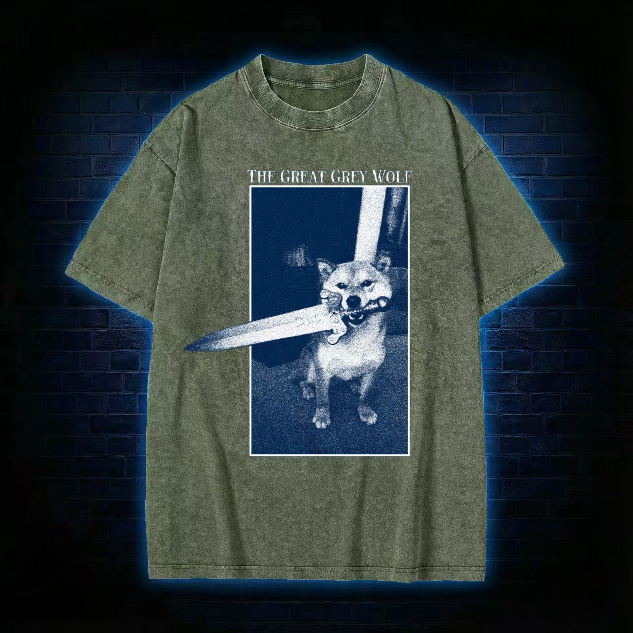 "The Great Grey Wolf" Shiba Meme Washed T-shirt
