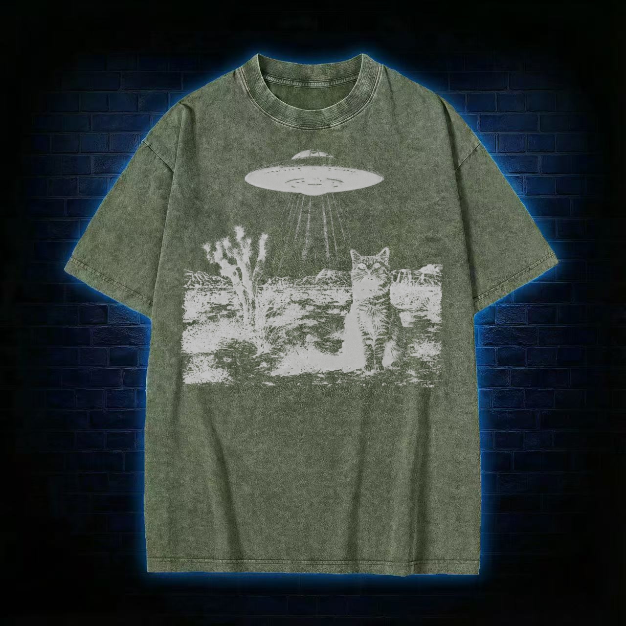 Ufo Cowboy Cat Washed T-shirt