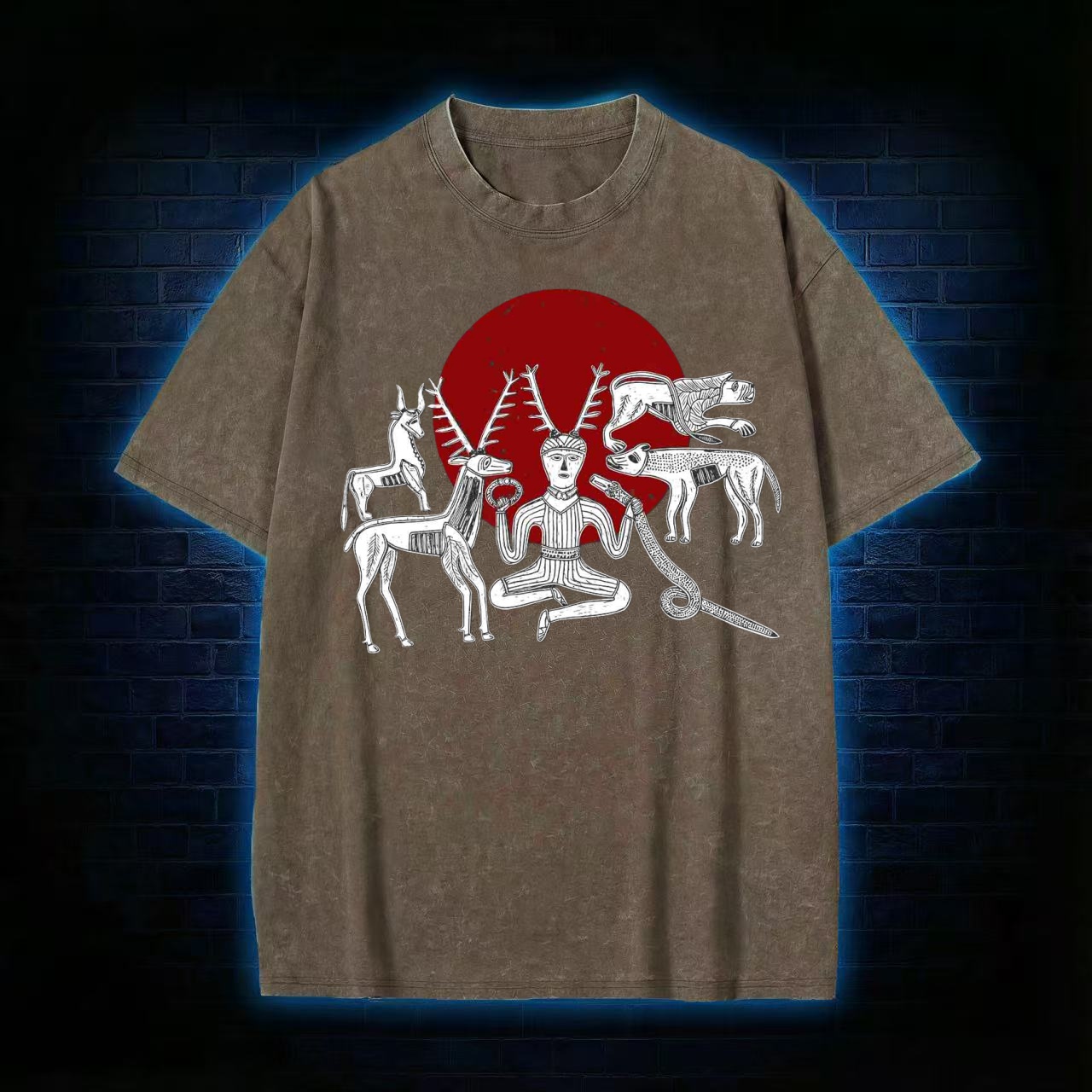 Cernunnos Horned God Halo Washed T-shirt